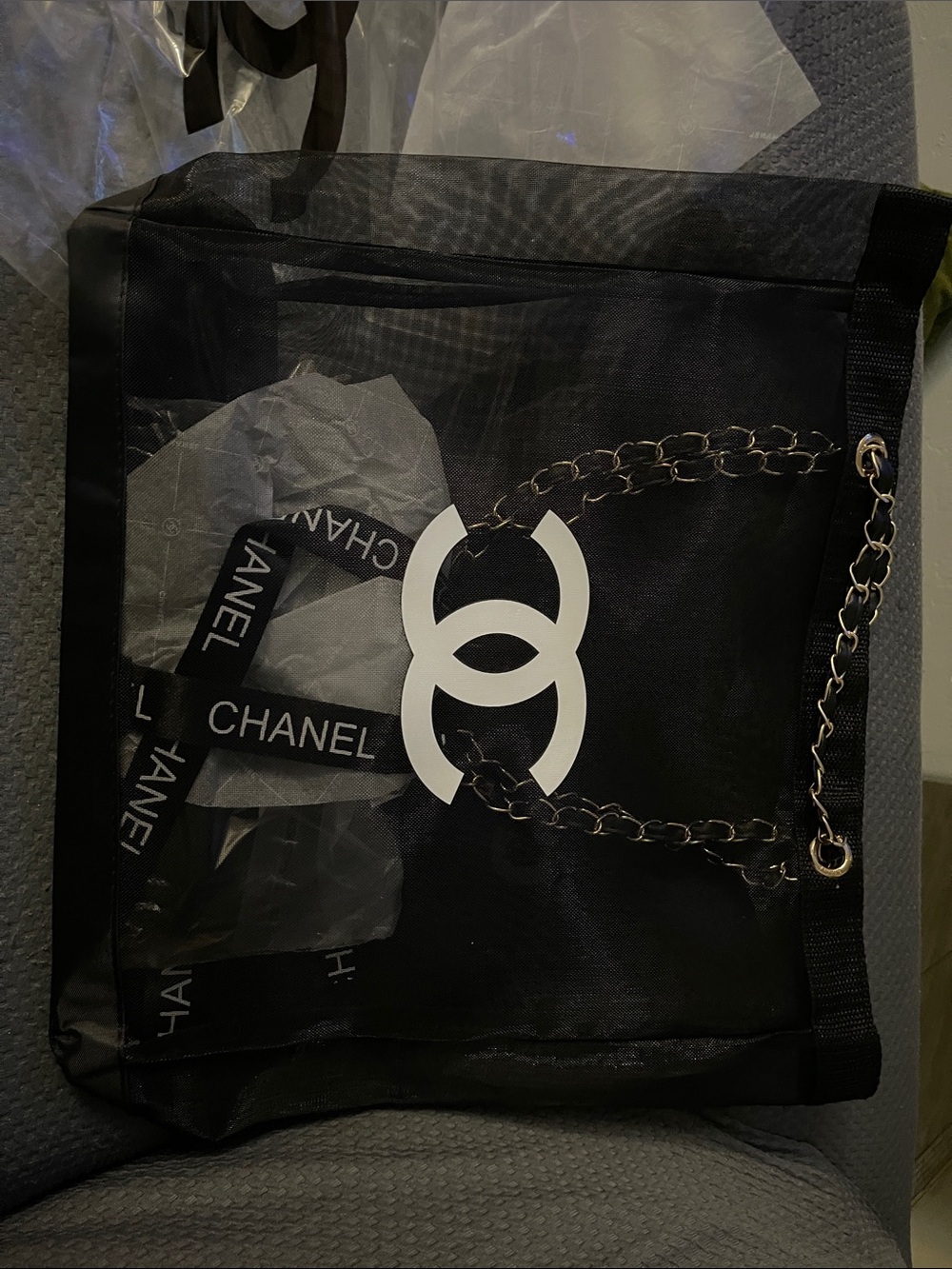 CHANEL Black Tote with Gold Chain-Trim - Picture 3 of 8